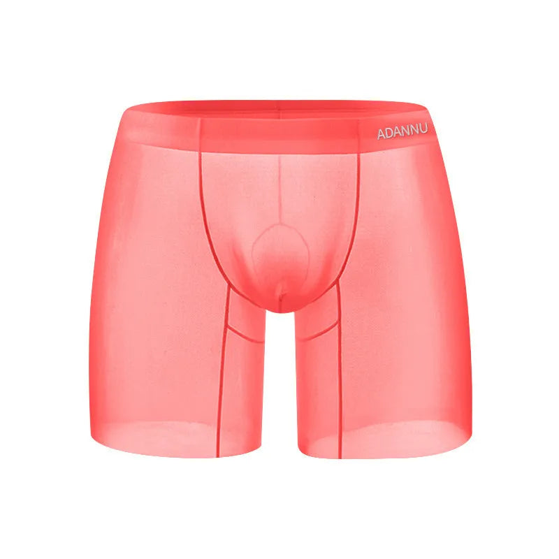 Ice silk men's boxer shorts in nylon fabric with low waist design and solid colour options
