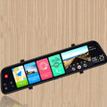 12-inch touchscreen rearview mirror tachograph with dual camera lenses for car recording and GPS navigation