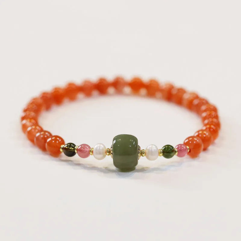 Natural Sichuan cherry red Southern red agate bracelet with round beads in retro ethnic style women's jewellery