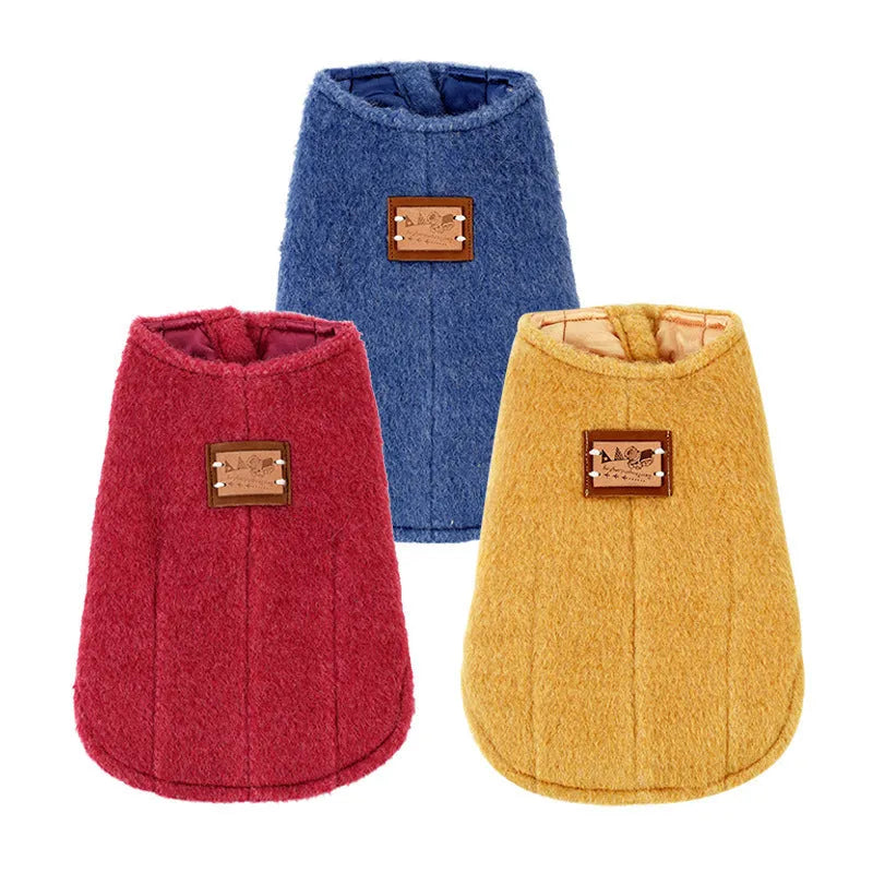 Korean cashmere vest style cotton dog clothes in blue, red, and yellow for autumn and winter wear