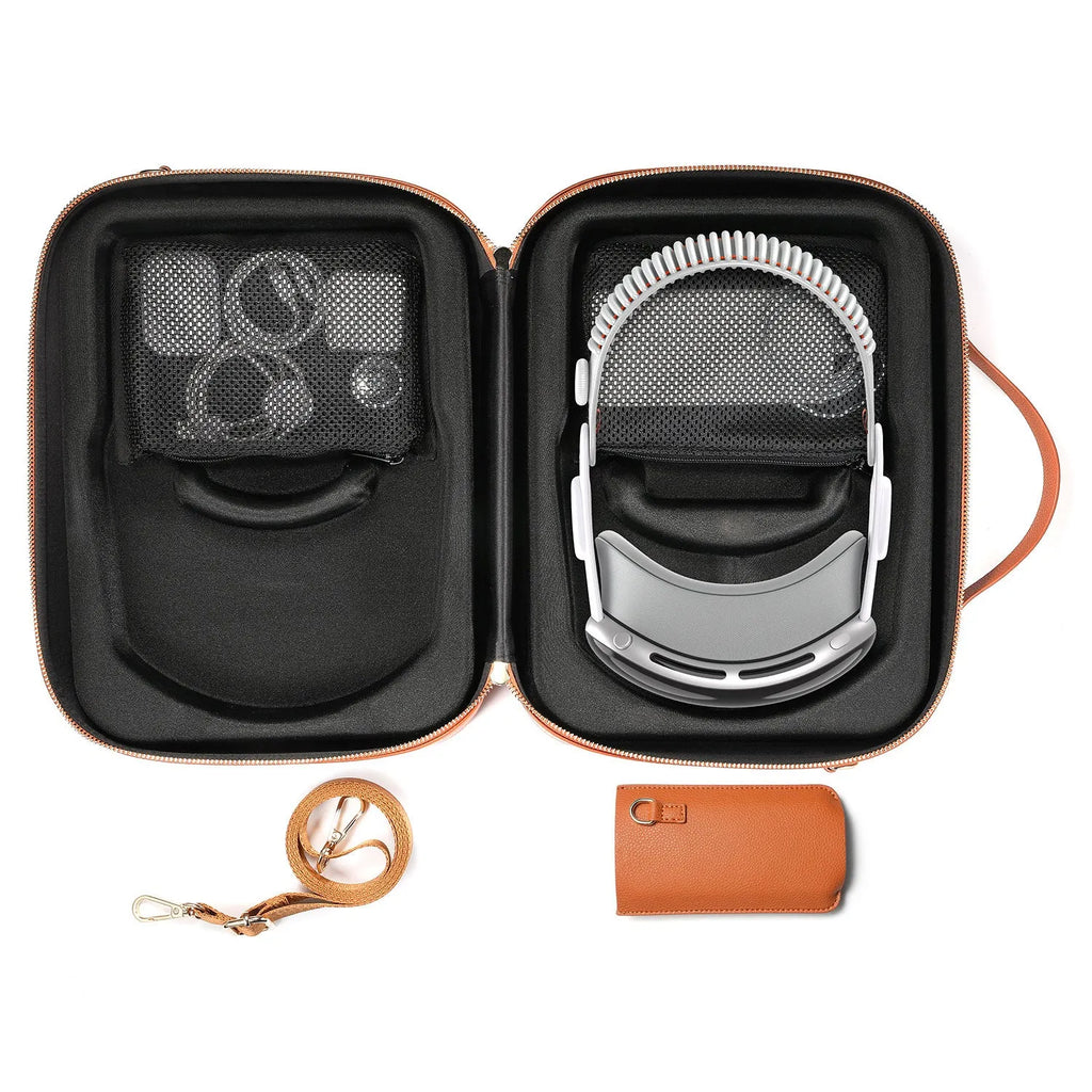 Black MR glasses storage box for Apple Vision Pro headset, showing internal space and Superfiber construction.