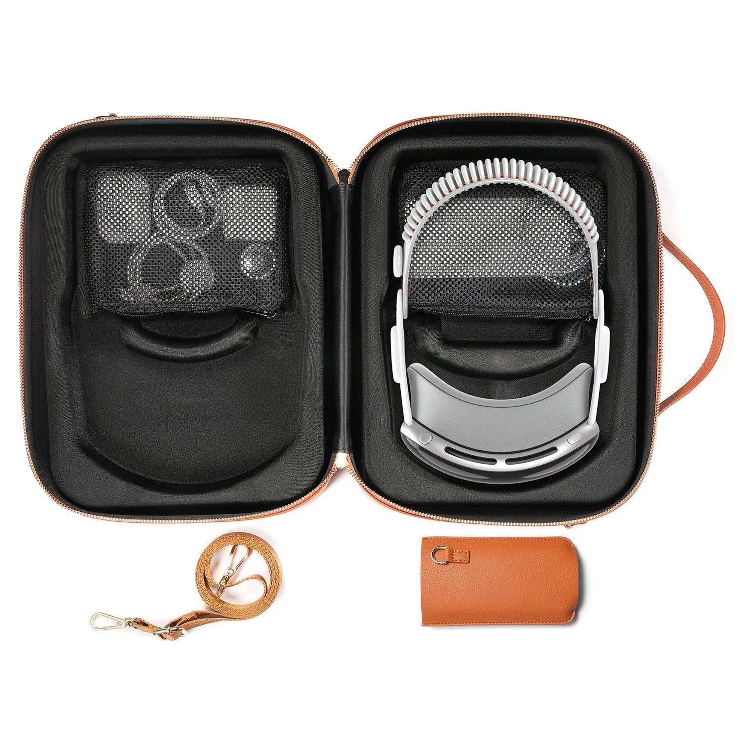 Black MR glasses storage box for Apple Vision Pro headset, showing internal space and Superfiber construction.
