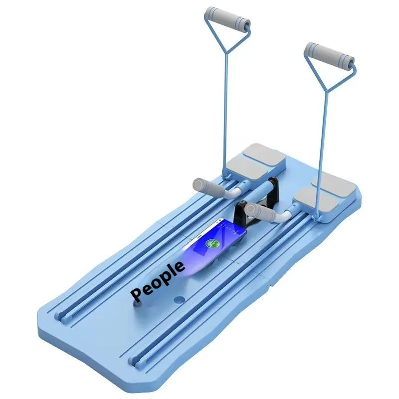 Blue and pink multi-functional five-in-one fitness board with abdominal wheel