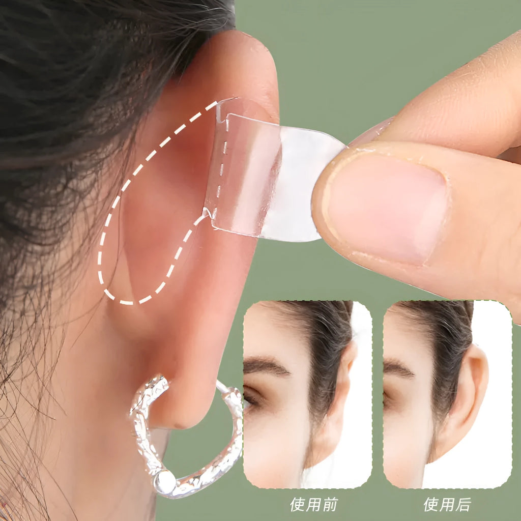 Transparent and frosted disposable ear patches for hair styling support with backing paper