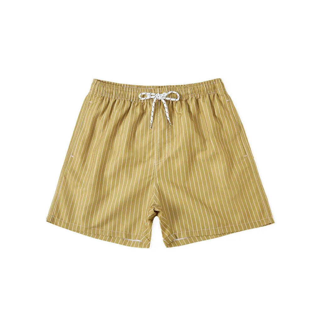 Polyester fibre striped beach shorts with straight leg opening in navy blue colour