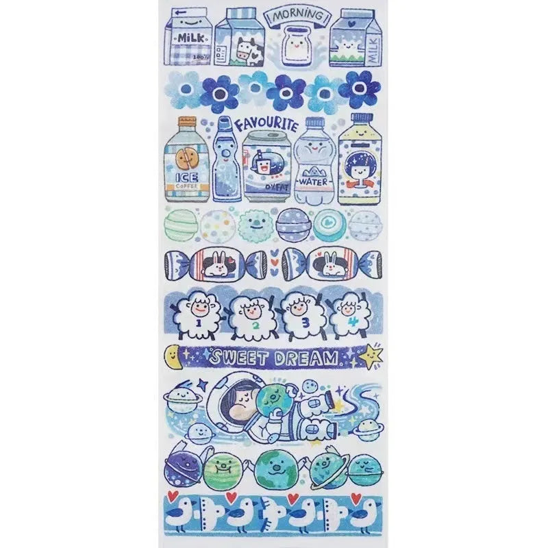 Cute cartoon character decorative sticker on Japanese paper for packaging.