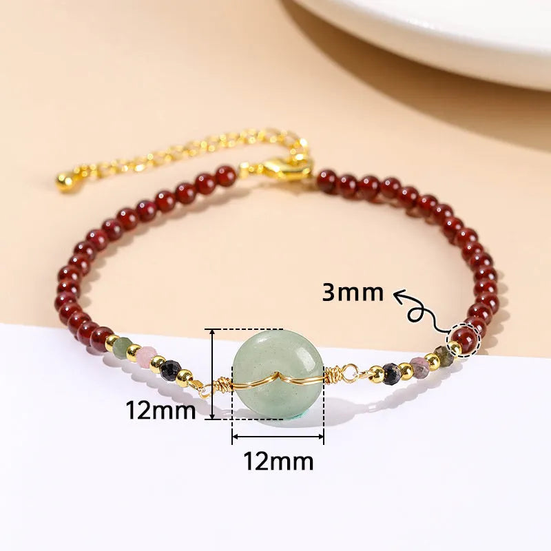 Crystal agate bracelet with round beads and garnet safety buckle in new Chinese design