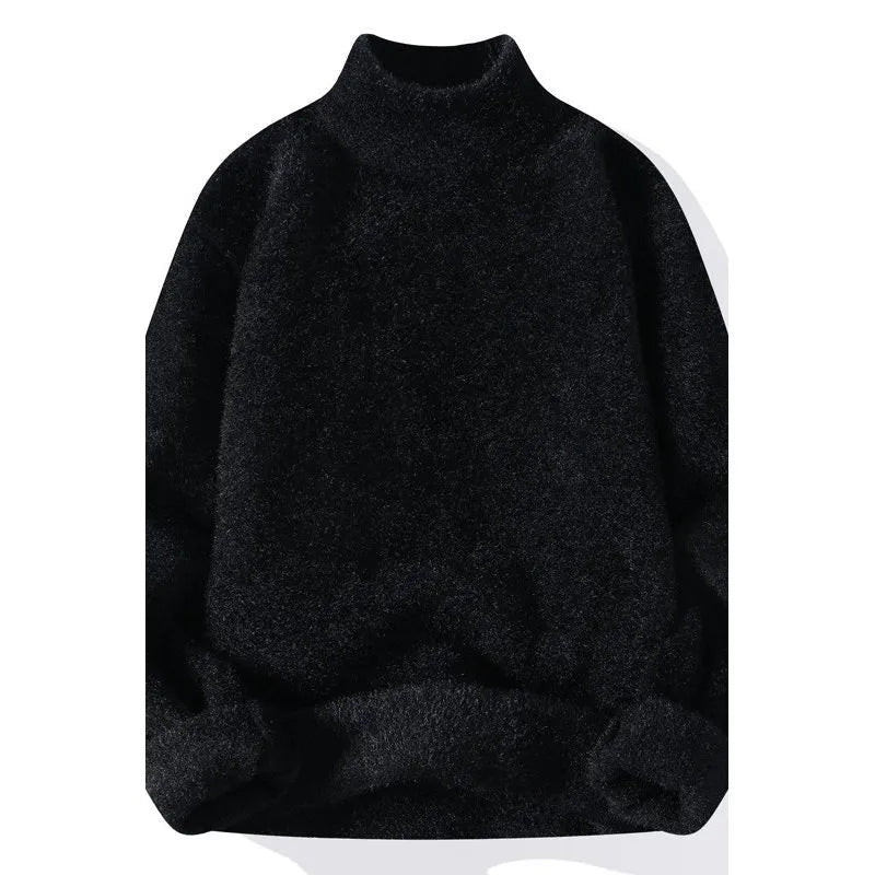 Men's half turtleneck sweater in solid black, long sleeve pullover, casual winter top, sizes M to 4XL