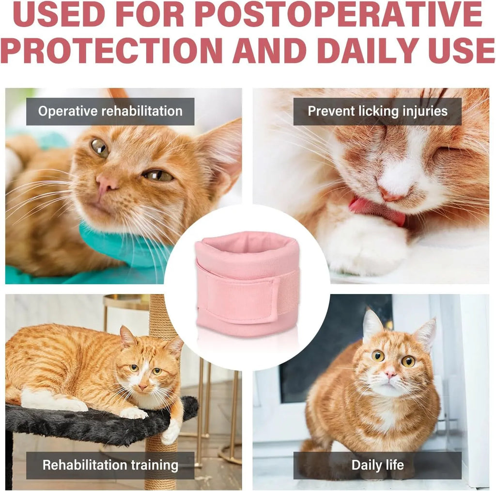 Soft grey recovery cone collar for cats and dogs with size measurement chart