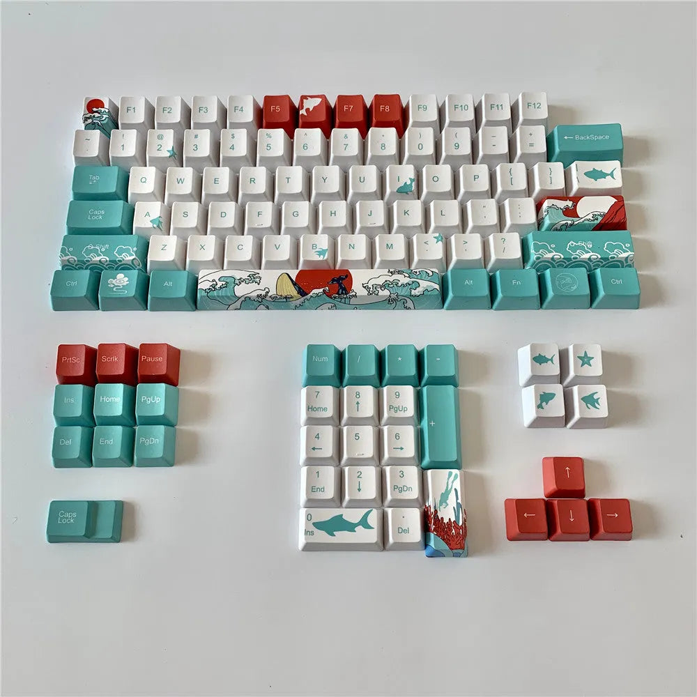 Coral Sea coloured PBT keycaps with five-sided sublimation printing for Xiao Yan mechanical keyboards
