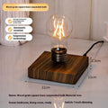 Iron art suspension bulb night lamp on a square wooden base for desktop decoration.