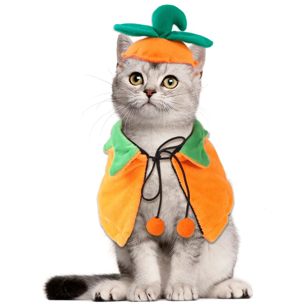 Halloween pumpkin double-sided cloak costume for dogs and cats in plush material