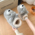 Grey and white ankle wrap cotton slippers with plush upper and artificial wool lining