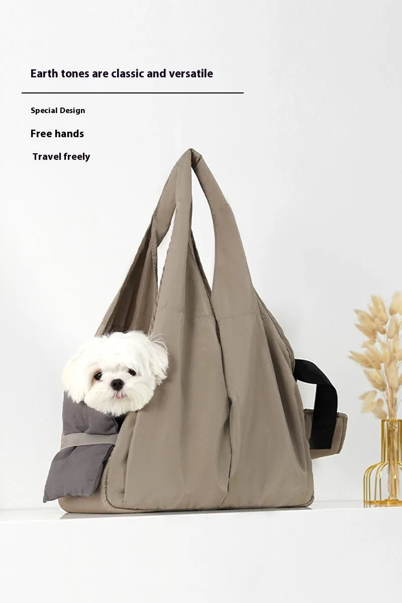 Apricot coloured cloth pet carrier bag for small animal transport