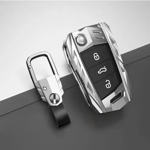 Metal mecha golf auto key shell protective cover in silver colour with buckle option