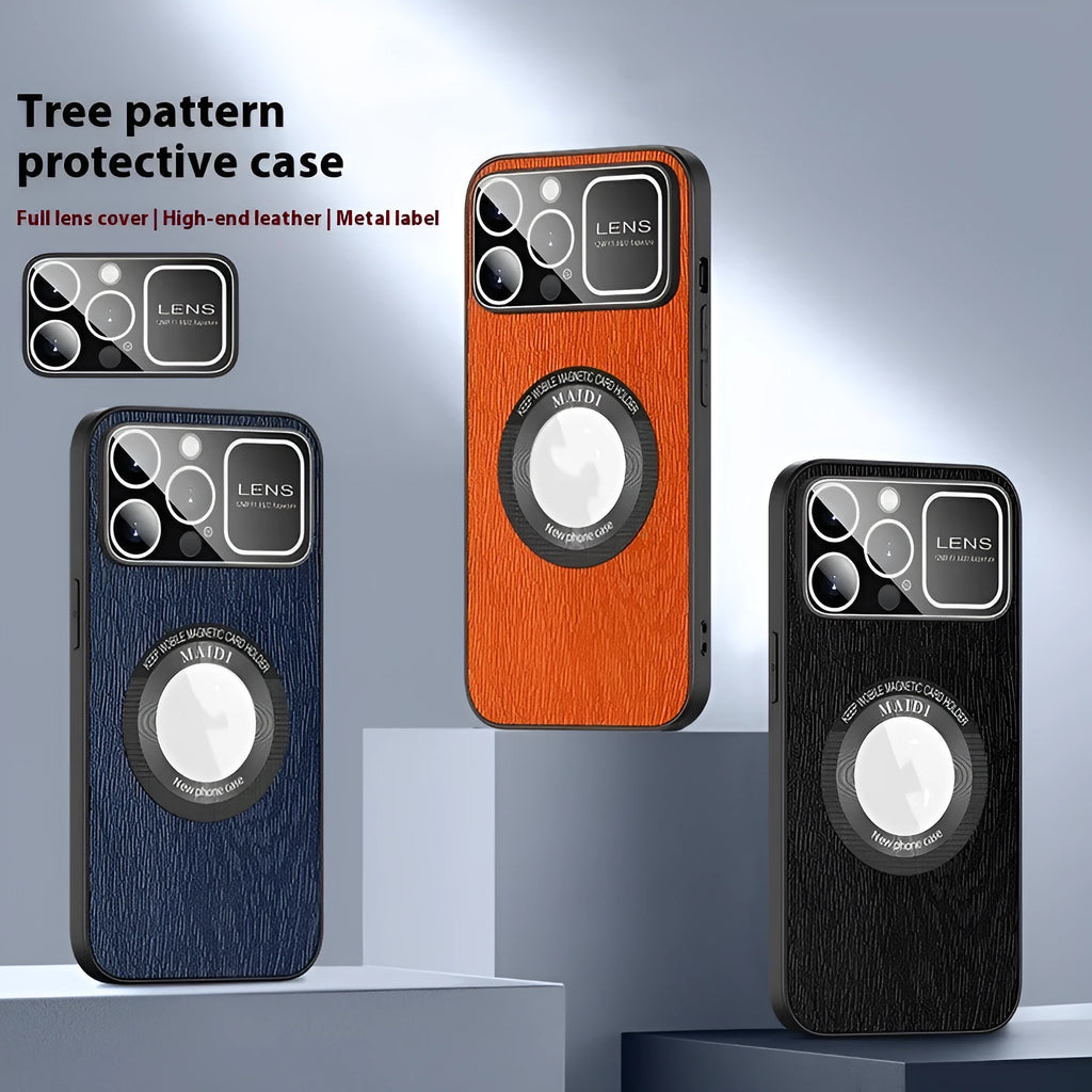 Magnetic phone case with large window tree pattern in silver gray for iPhone 14 Pro Max