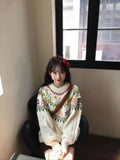 Women's milky white lantern sleeve loose mori knitwear pullover on hanger