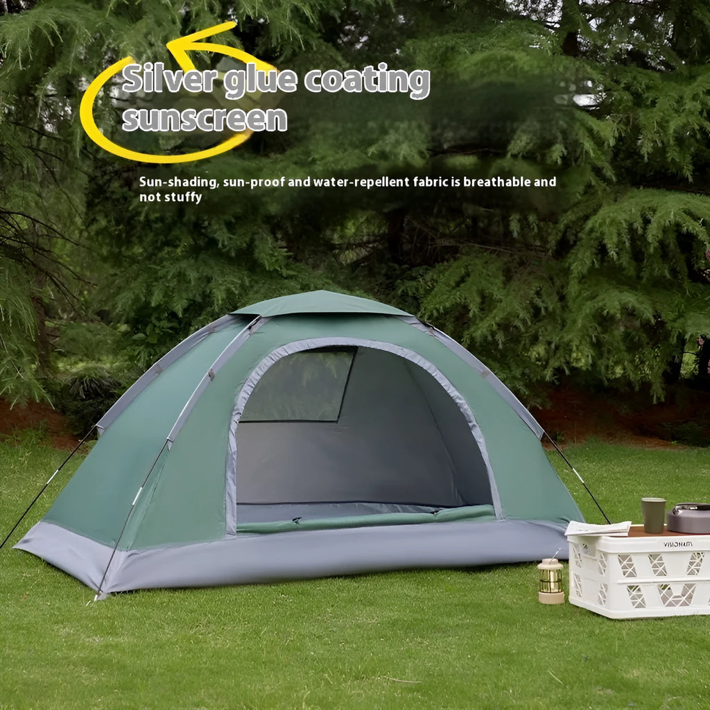 Single person manual camping tent unfolded showing interior space, with optional ground pad.