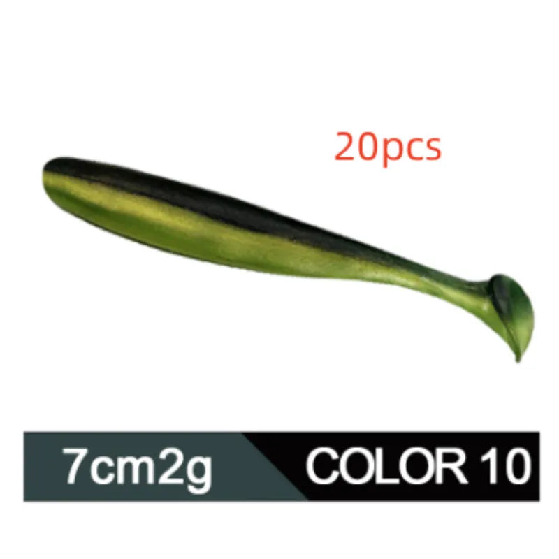 7cm soft worm mandarin fish fishing lure with two-tone T-tail in various colour options