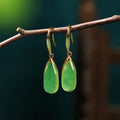 Retro Chinese style geometric water droplet earrings in CP798-jade colour on copper.