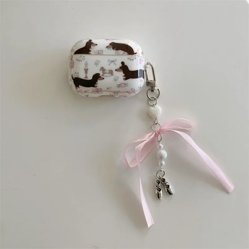 Floral sausage dog TPU soft shell AirPods protective cover with thermal transfer cartoon print, single cover