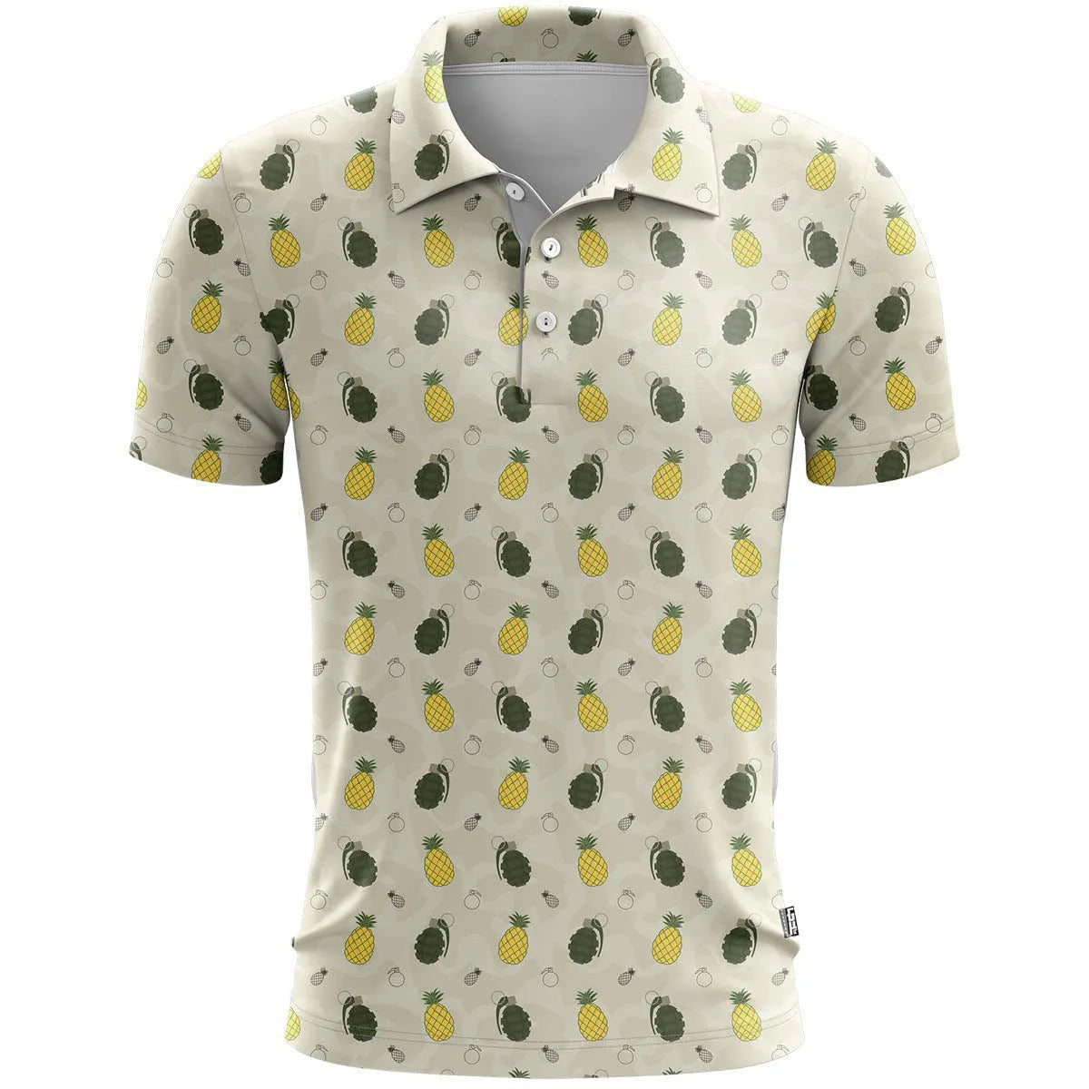 Man wearing a loose-fit grey 3D printed short sleeve sports T-shirt made from bird eye cloth.