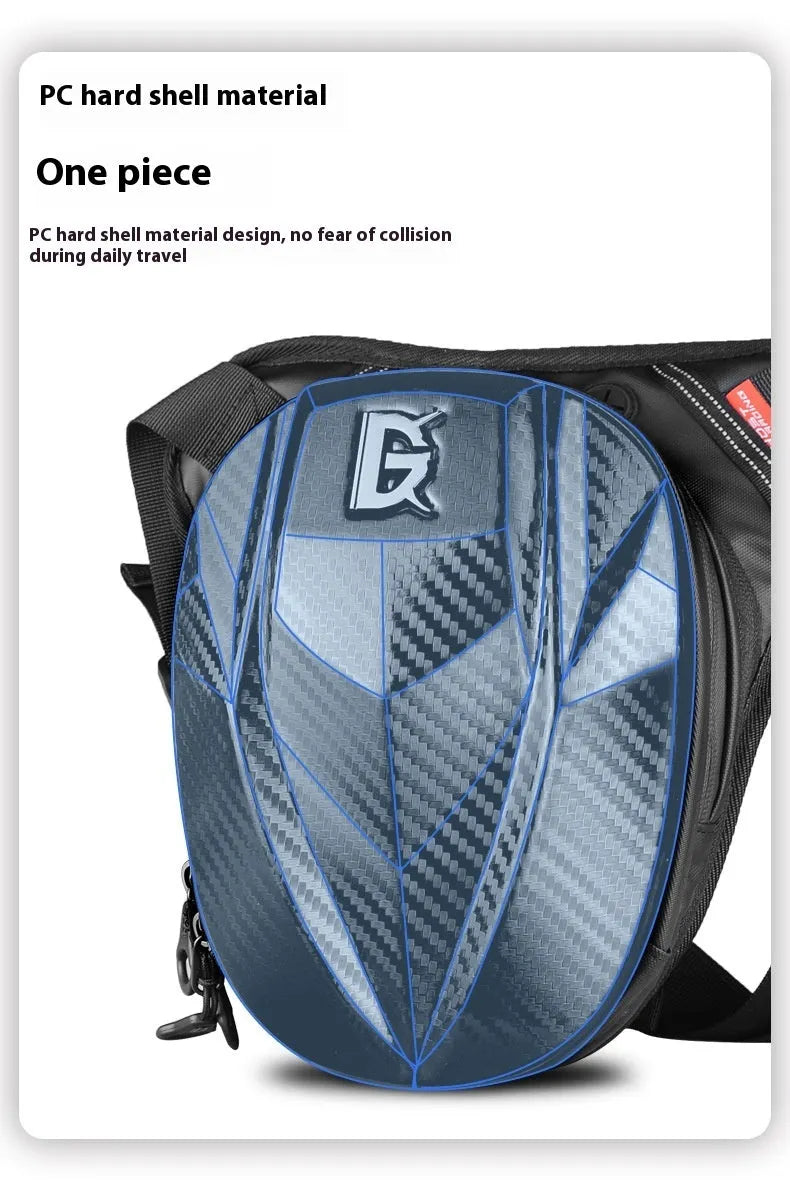 Devil Race black motorcycle leg bag with 4L capacity, polyester composite Oxford fabric and PC shell
