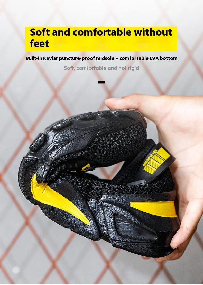 Men's Flyknit work safety shoes with steel toe cap in black, grey or yellow colours