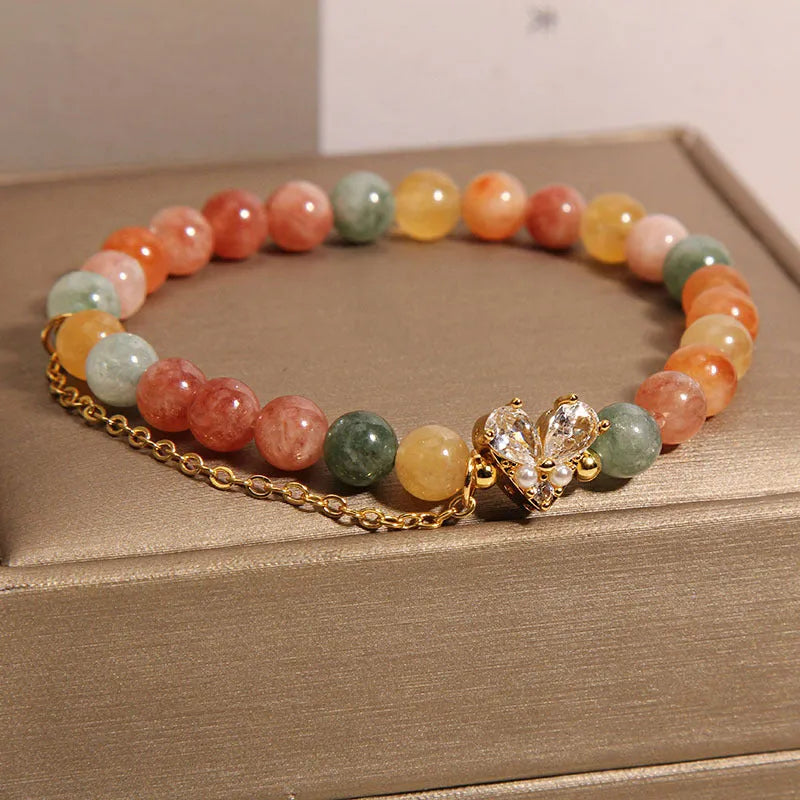Women's cartoon style crystal bracelet with Fu Lu Shou charms made from V-shaped zircon