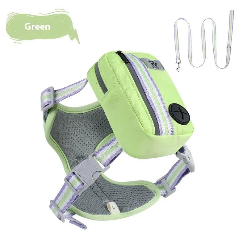 Pink explosion-proof anti-strangulation dog harness with 1.5m lead on a grassy background.