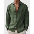 Men's striped cardigan shirt with loose fit and short sleeves in polyester fabric