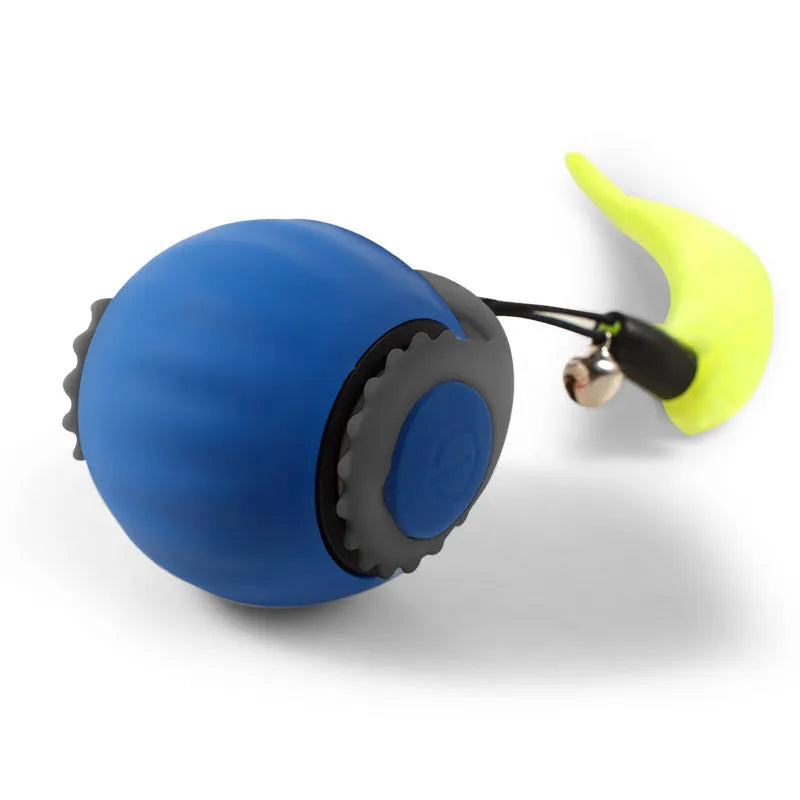 Gravity automatic cat toy with silicone tail and rolling ball in orange and blue colour options