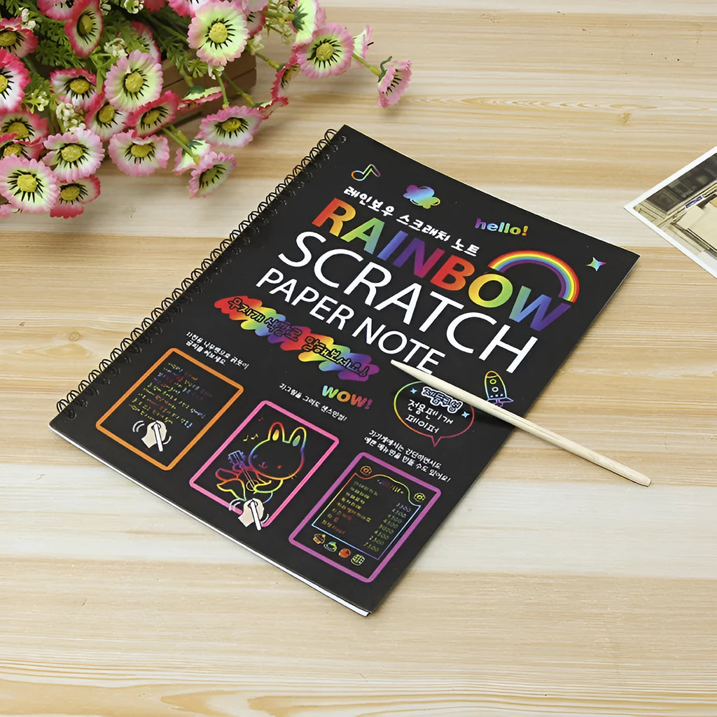 Large children's scratch art paper for DIY creative painting with colourful puzzle scraping design