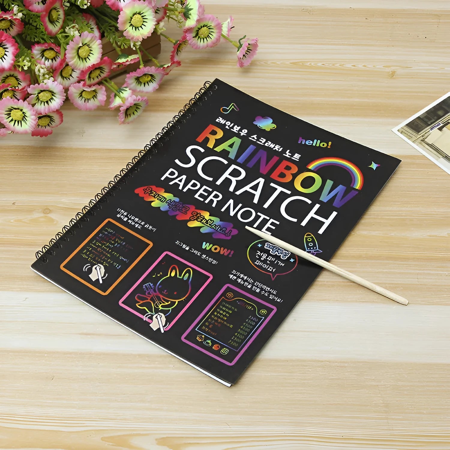 Large children's scratch art paper for DIY creative painting with colourful puzzle scraping design