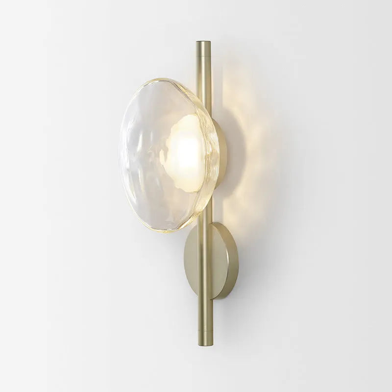 Glass art wall lamp with iron construction in transparent, smoke grey, and frosted shade options