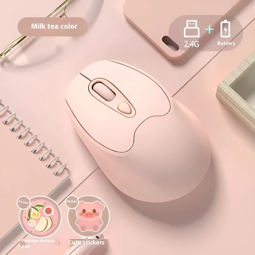 Dual-mode Bluetooth wireless mouse in grey, green, girl pink or milk tea pink colours with USB charging cable