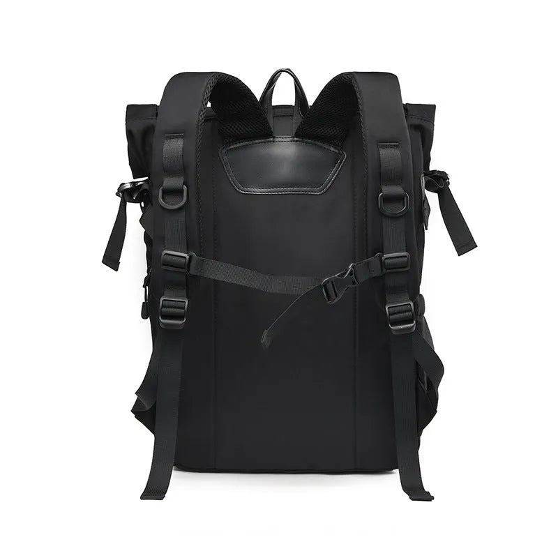 Men's multi-functional outdoor travel business backpack in black waterproof nylon