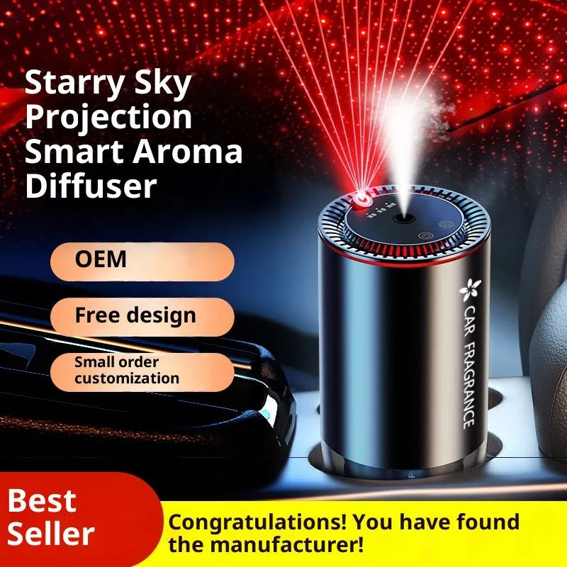Car automatic spray fragrance machine with odour removal and ambience light in multiple colours