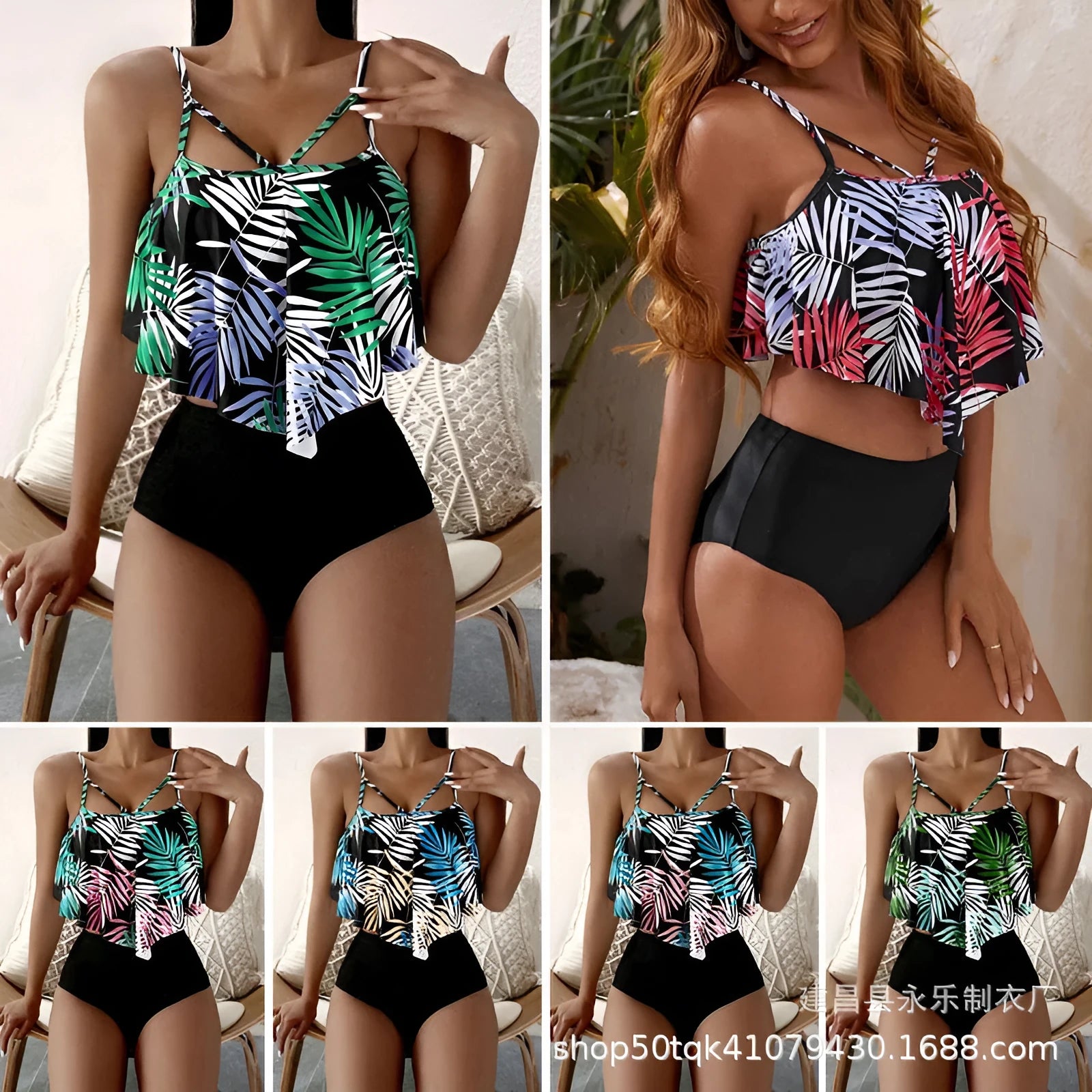 Women's high waist floral printed bikini swimsuit with spandex lining for swimming activities