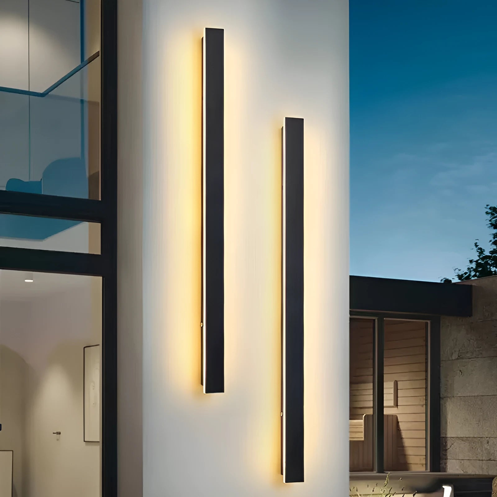Outdoor waterproof line wall lamp with remote control showing adjustable length and three light colour options