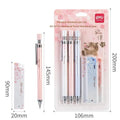 Simplified cartoon-style automatic pencil set with three pens and three boxes of HB lead refills.