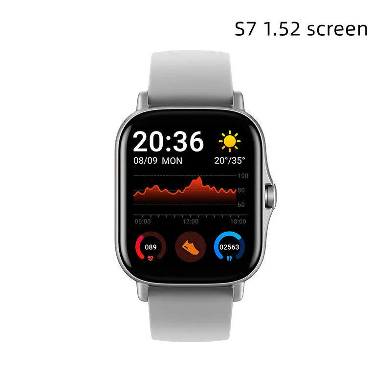 GT20 smartwatch in black on wrist showing heart rate monitoring on screen