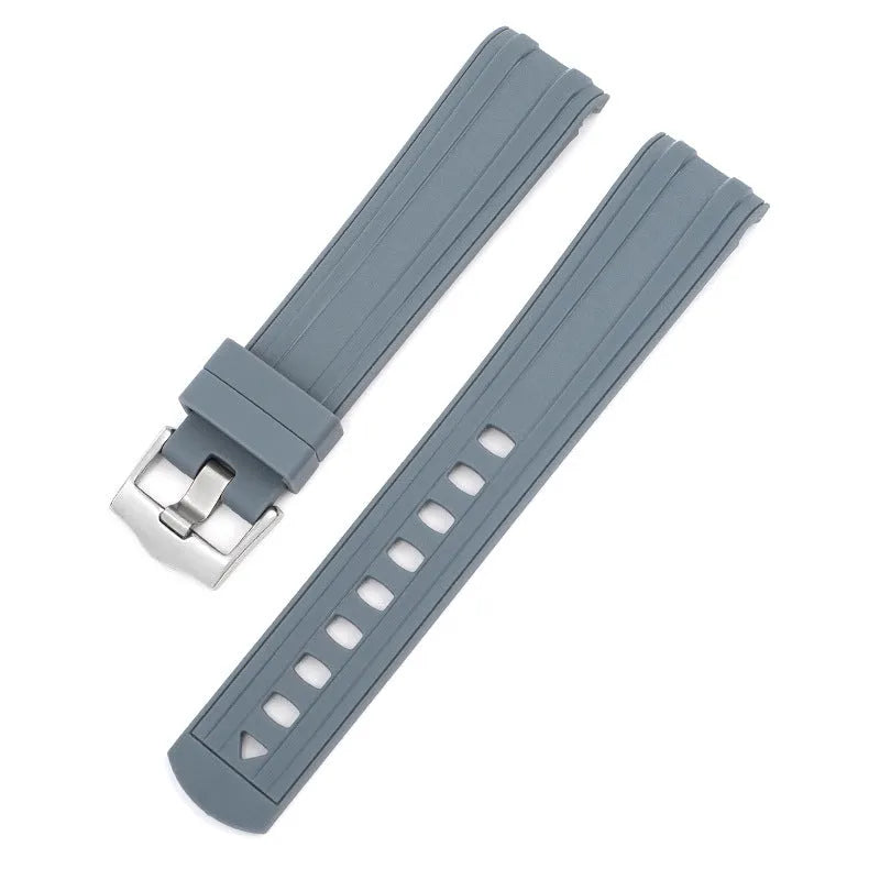 20mm Apple Watch replacement strap in multiple colours with silver buckle, shown fitting a watch.