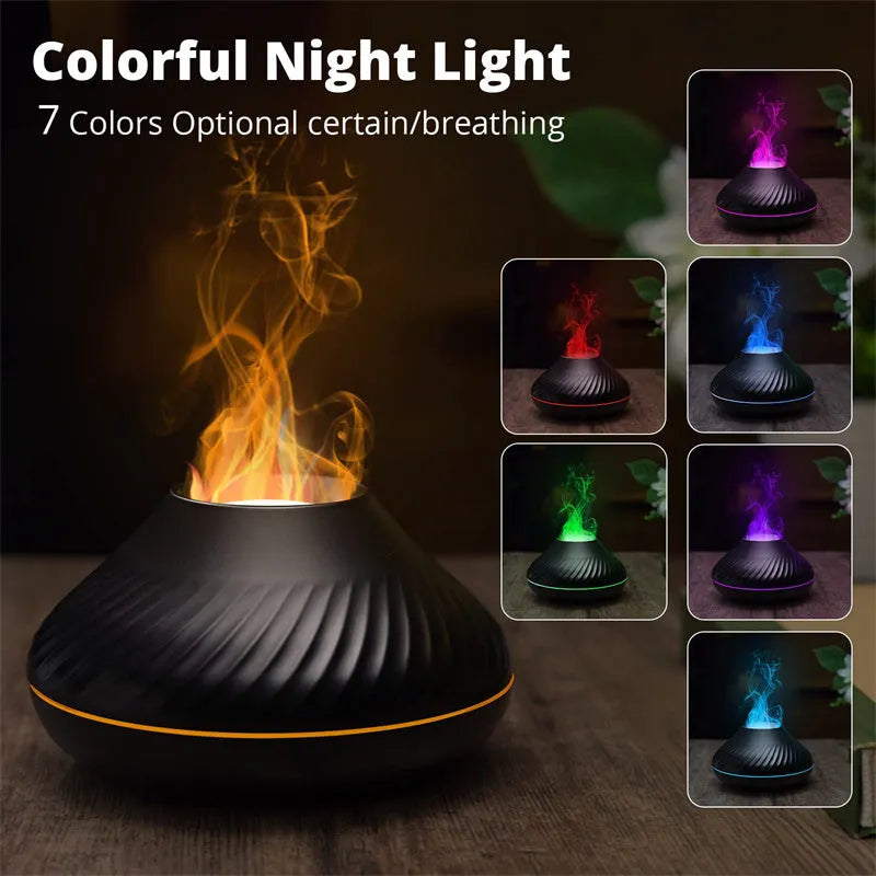 Beige USB aroma diffuser with LED flame effect and water mist output