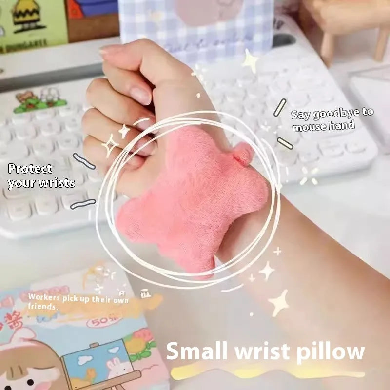 Plush polyester wrist protector mouse pad in blue, green, or pink colours