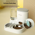 Automatic cat water fountain with two stainless steel food bowls attached, in avocado green colour.