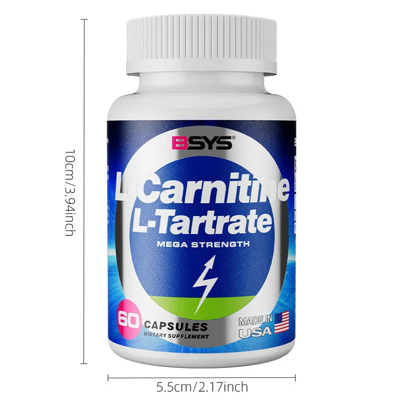BSYS L-Carnitine L-Tartrate 60 capsules bottle dietary supplement for energy metabolism and exercise recovery