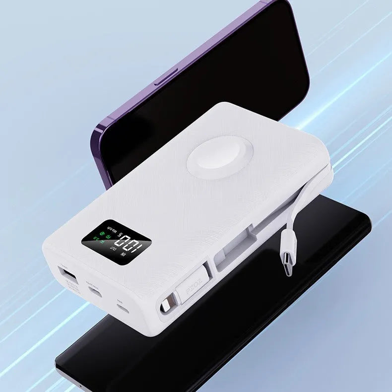 20000mAh magnetic wireless power bank with display screen in black plastic housing
