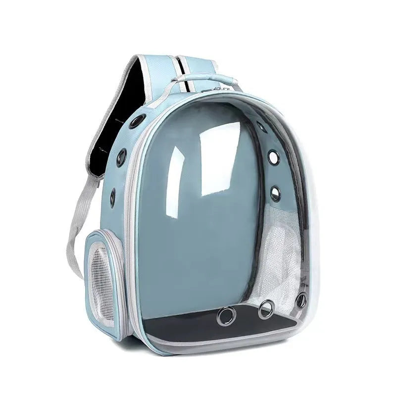 Astronaut-shaped grey cat carrier bag with side opening and medium capacity.