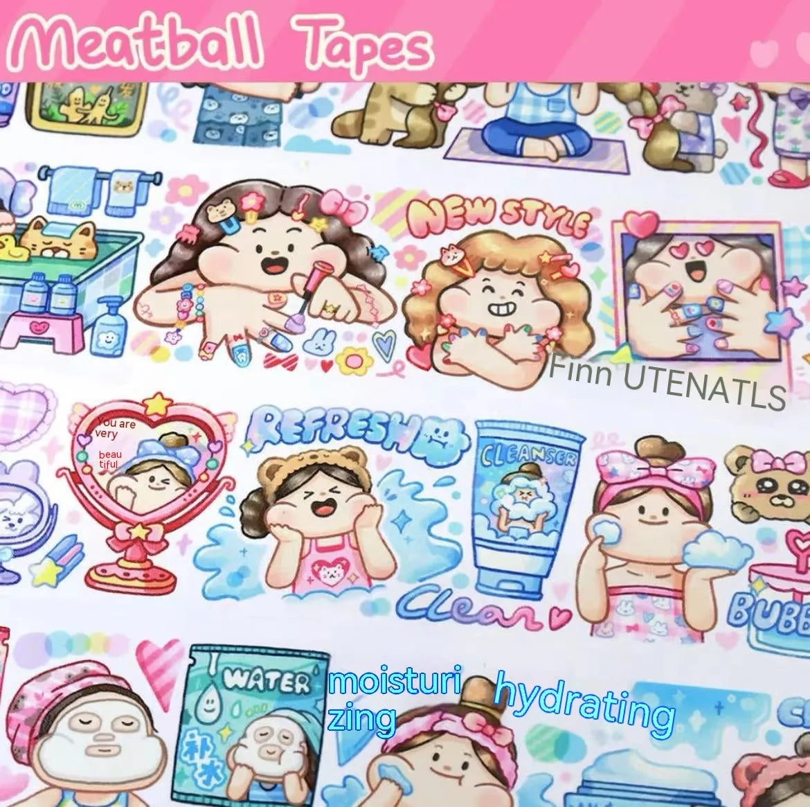 Cute cartoon character decorative sticker on Japanese paper for packaging.